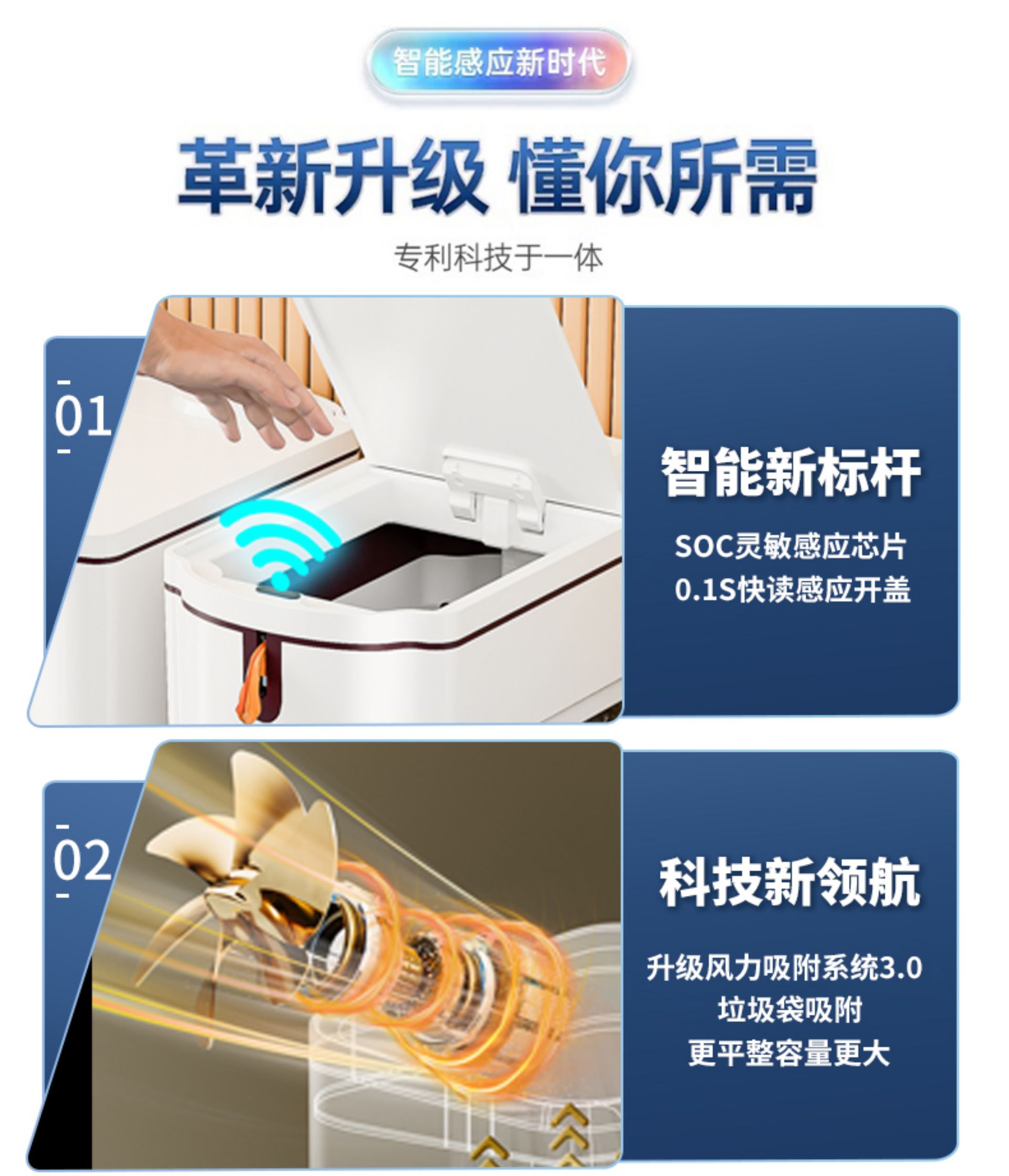 18L Smart Waterproof Trash Can [Blue Light + 4-Mode Sensing + Automatic Bag Suction & Fitting + Lifting & Sealing] - Comes with 30 Easy-Pull Bags(图2)