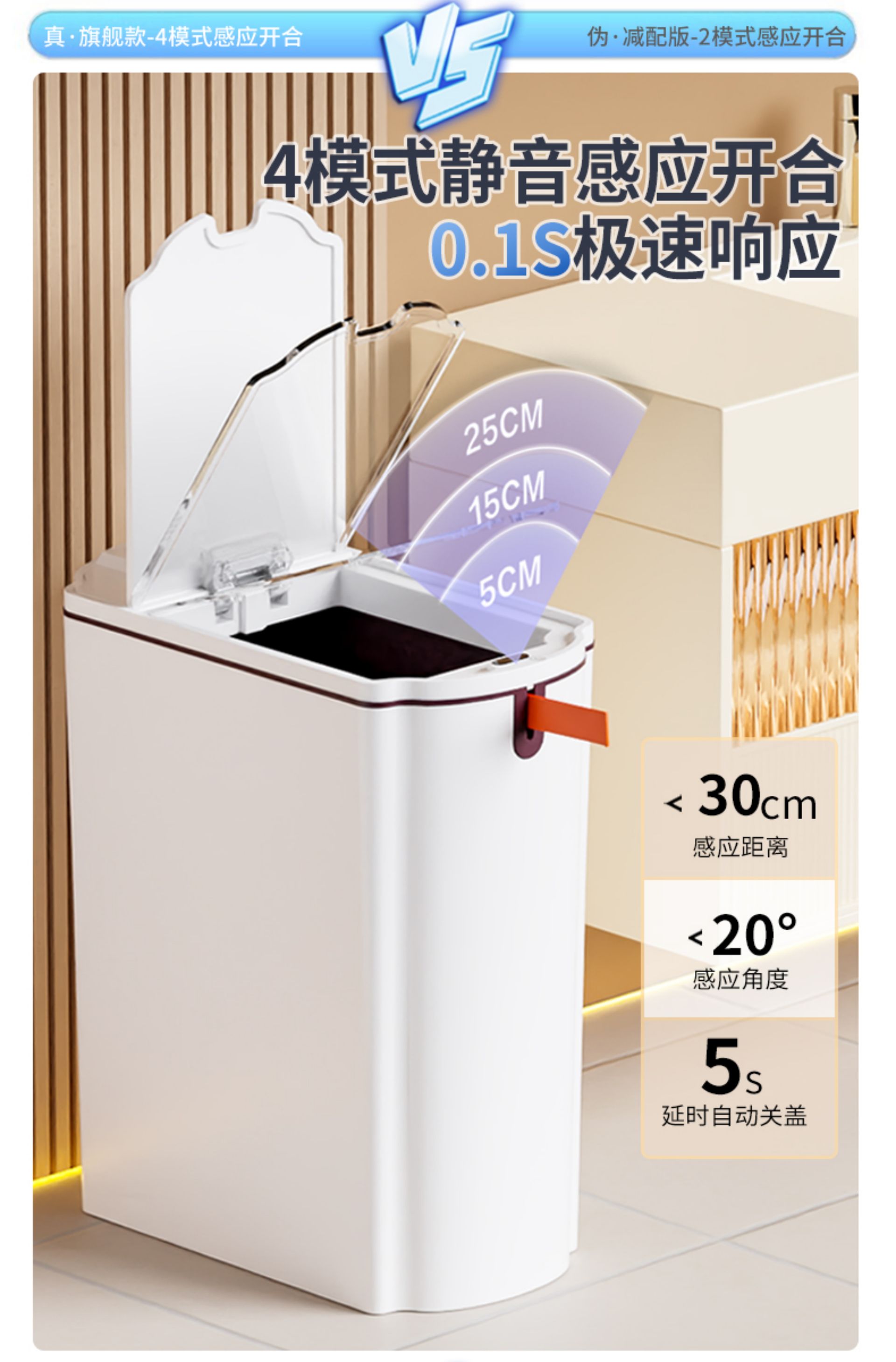 18L Smart Waterproof Trash Can [Blue Light + 4-Mode Sensing + Automatic Bag Suction & Fitting + Lifting & Sealing] - Comes with 30 Easy-Pull Bags(图4)