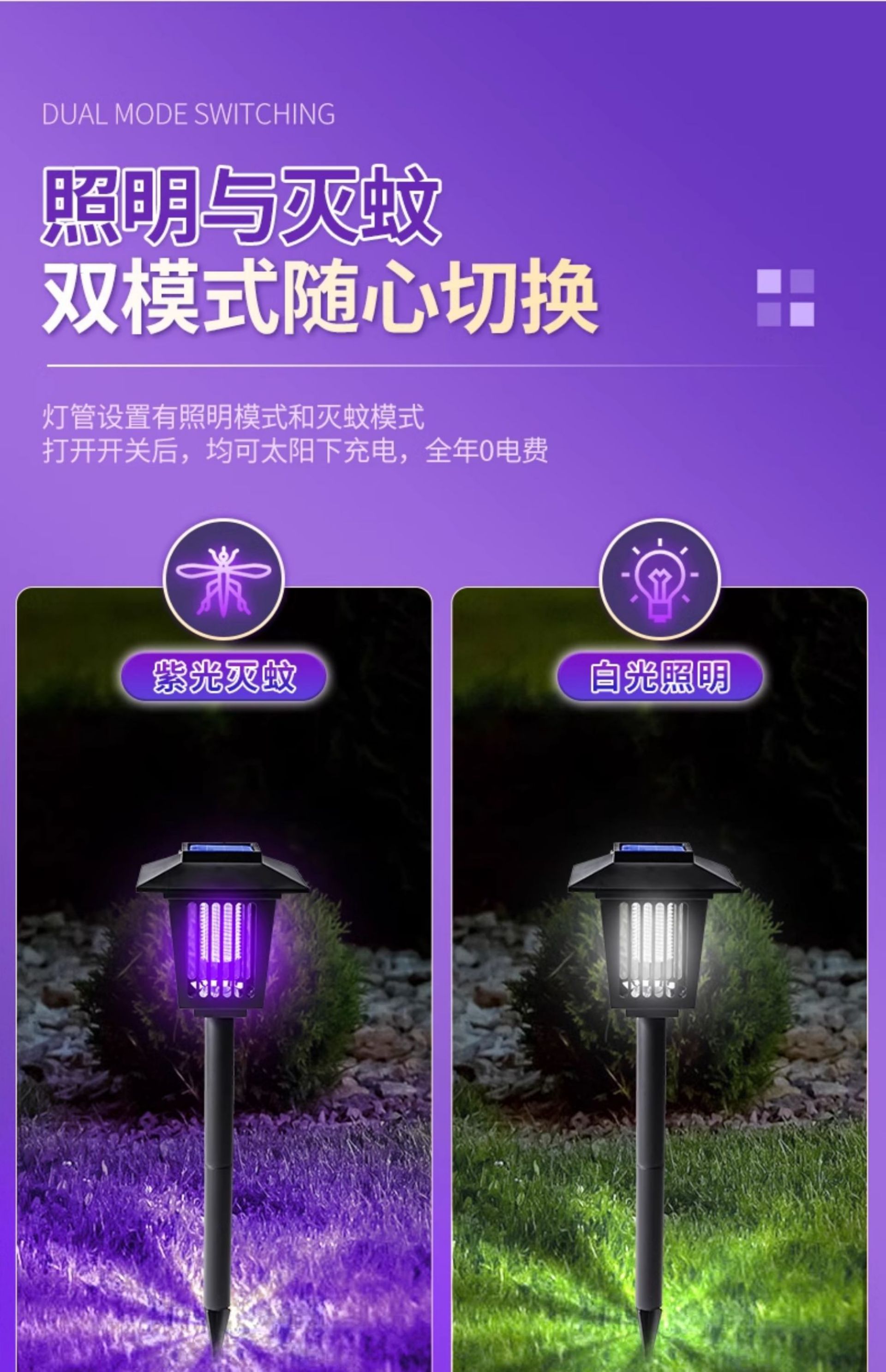 Upgraded Large-Size Square Smart Mosquito Killer Lamp [Powerful Electric Shock, 360° All-Round Mosquito Elimination] + White Light Illumination(图4)