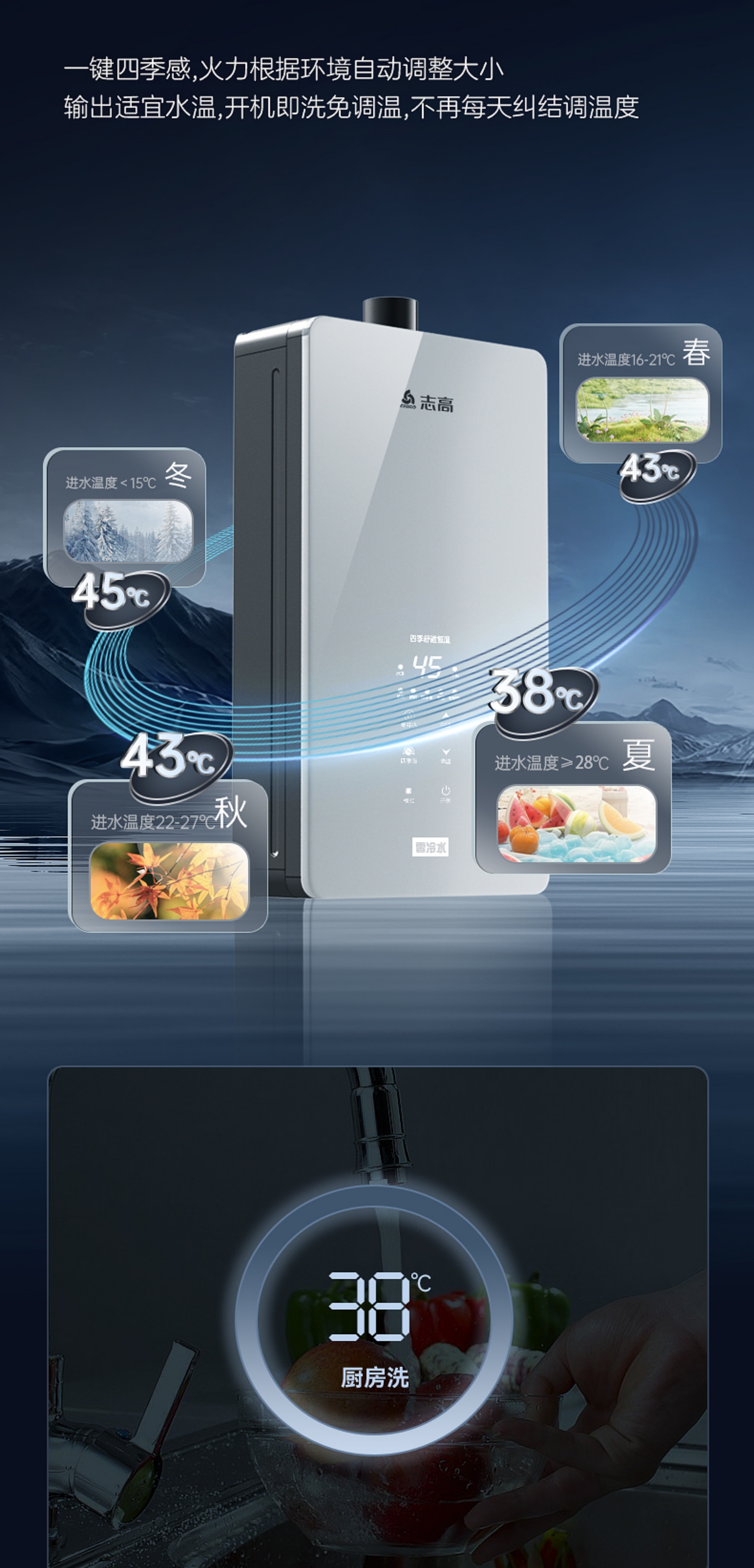 Gas Water Heater - 13L/16L, Dual Booster, Zero Cold Water & Constant Temperature(图6)